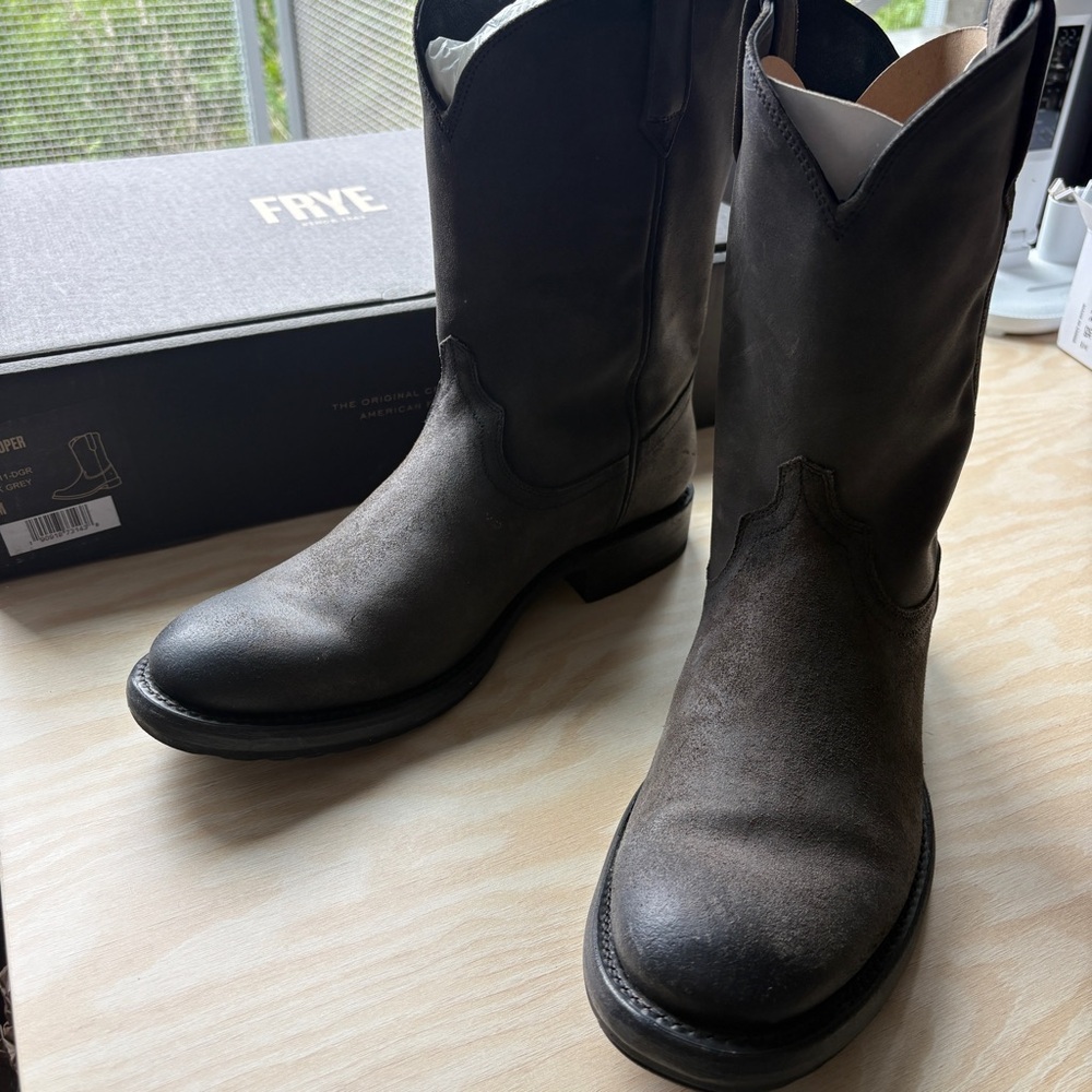 Frye Duke Roper Dark Grey Leather Boots
